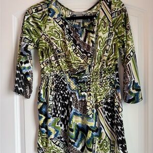 Tracy Evans Green Black Wrap Blouse